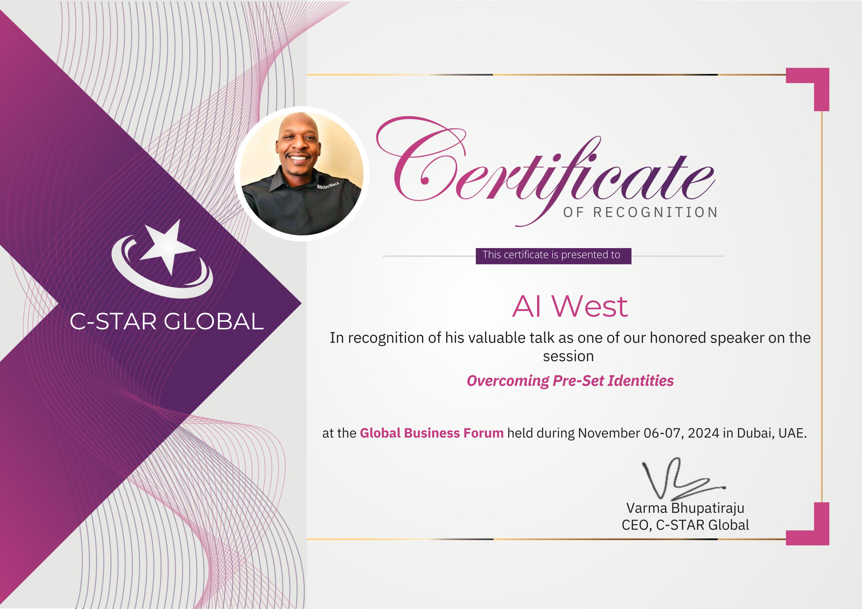 Certificate of Recognition - Global Business Forum Dubai